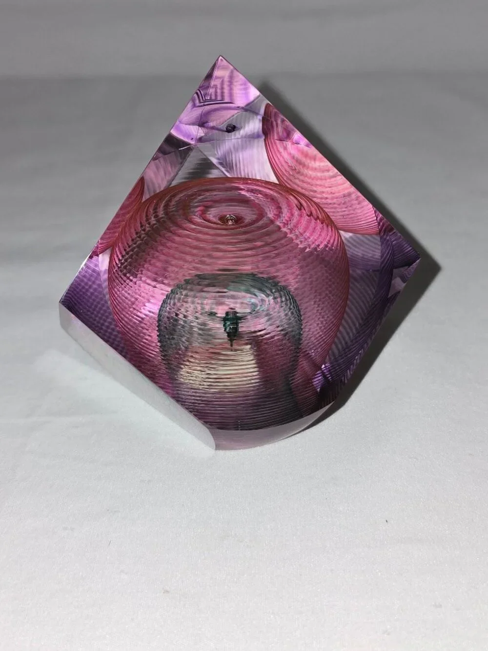 Kit Karbler & Michael David Signed Faceted Paperweight Art Glass Optic Geometric - Picture 5 of 16